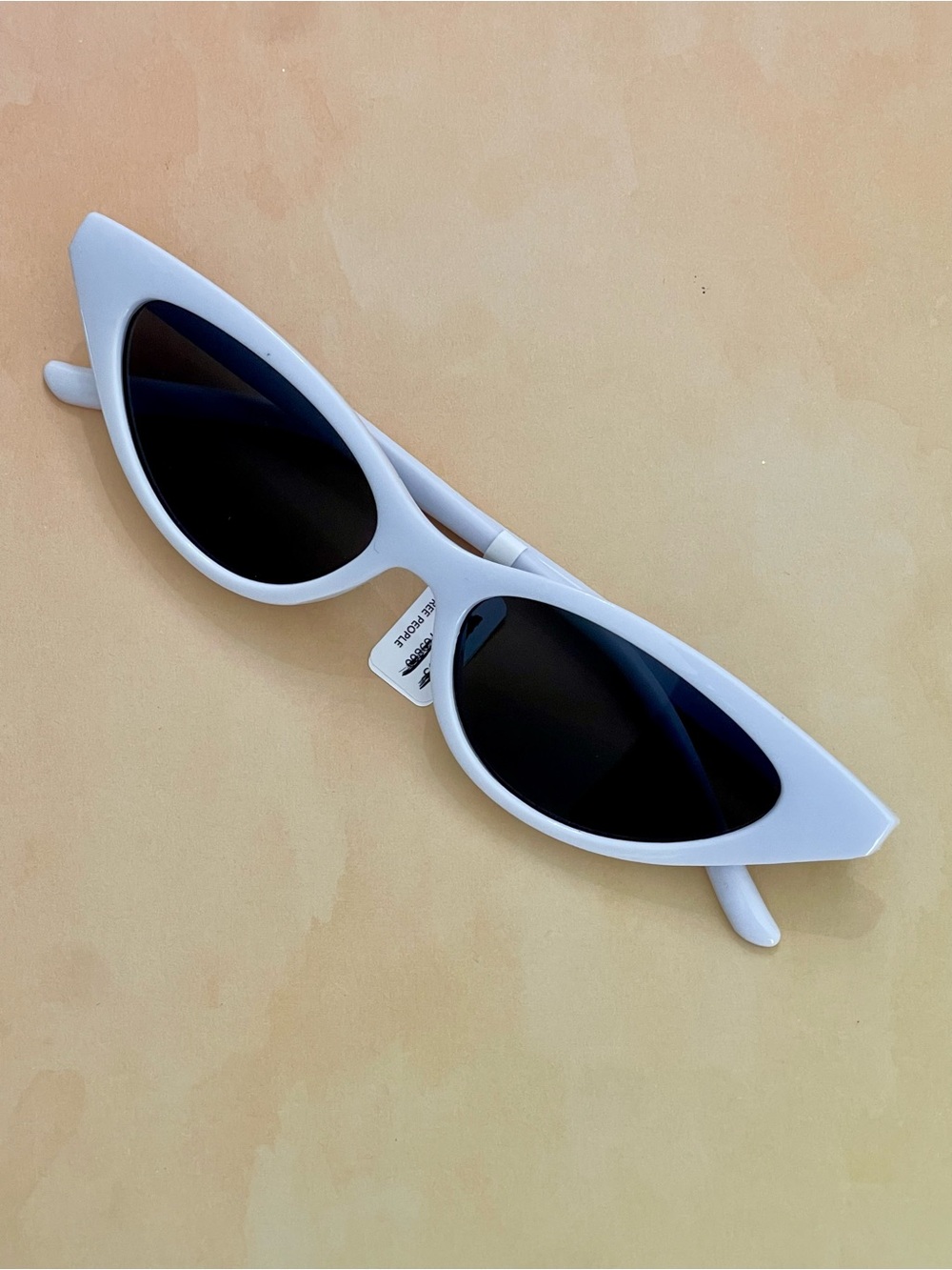 Free People White Slim Retro Boho Cat Eye Sunglasses with Black Lenses